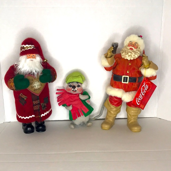 TWO Santas and Annalee Elf Mouse Coca Cola Santa Christmas Decor 3-piece Group - Picture 2 of 13